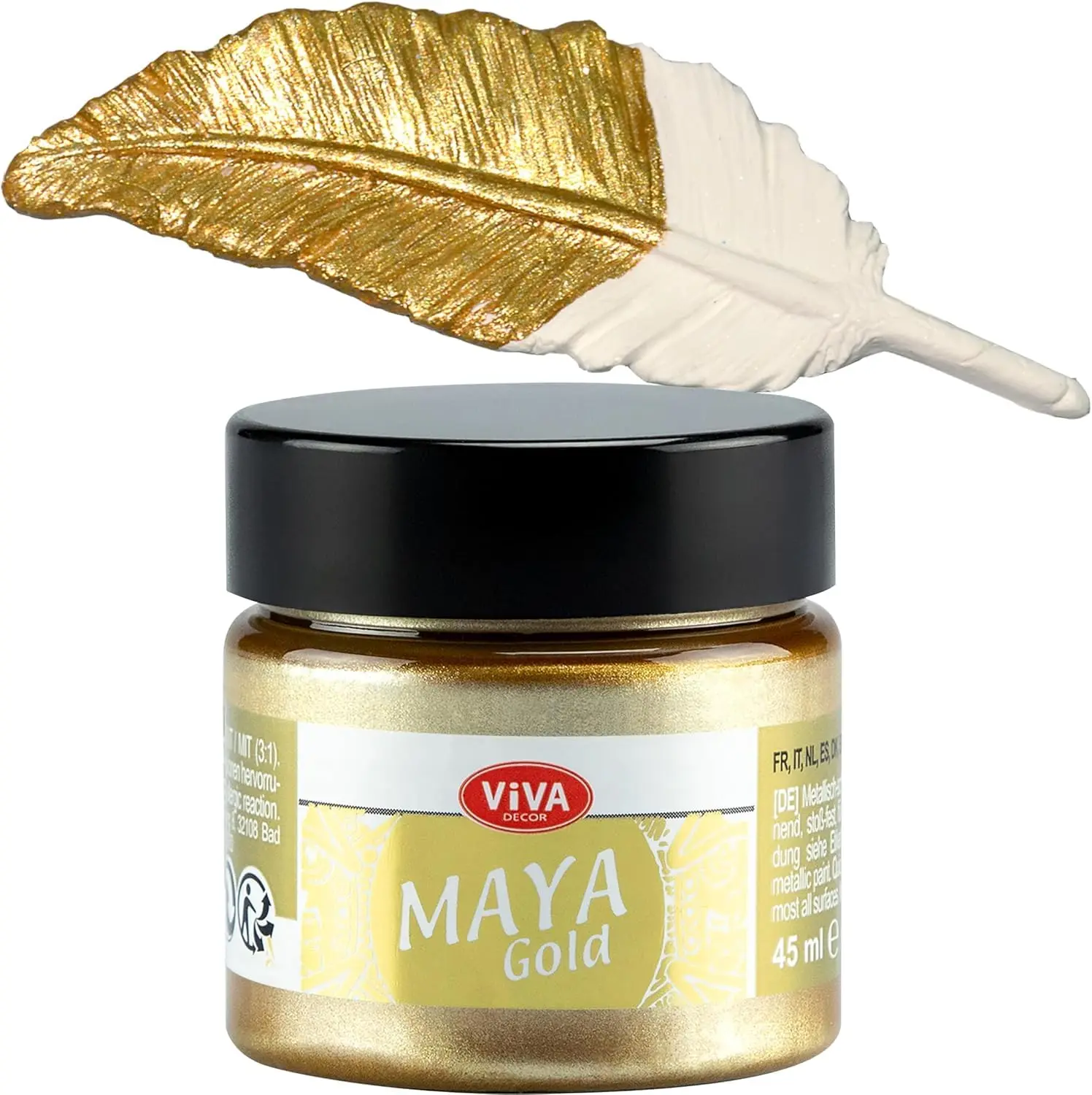 Viva Decor Maya Gold 1.52 Fl Oz Shiny Metallic Tubes Acrylic Paints - Acrylic Base, Impact-Resistant, Smudge-Proof, Weatherproof, Long-Lasting for Wood, Glass (Office Stationery & Supplies, Art Supplies) with Luxurious Look, Dynamic Metallic Effects, Exce