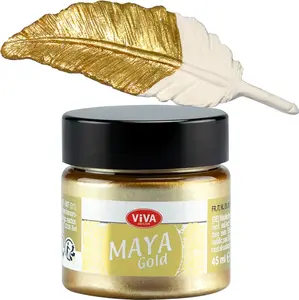 Viva Decor Maya Gold 1.52 Fl Oz Shiny Metallic Acrylic Paint for Wood Glass & Porcelain Impact Resistant Smudge Proof Weatherproof Long Lasting Results