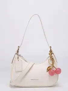 Lychee Pattern Shoulder Bag, Women's Crossbody Bag with Cherry Charm, Fashionable Minimalist Handbag, Versatile Crescent Bag, Y2K Style, Half Moon Purse