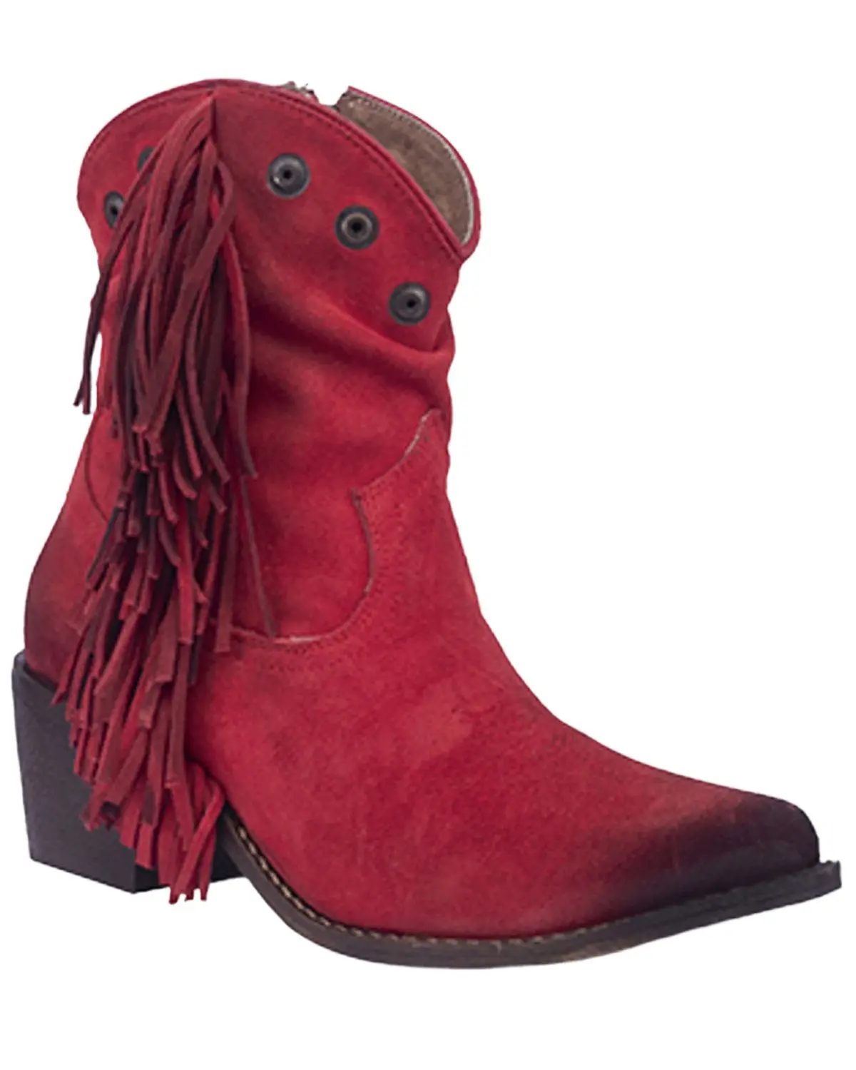 Circle G Women's Women'S Studded Suede Fringe Ankle Boot Round Toe - Q0305
