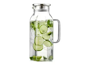 2 Liter 68 oz Square Glass Pitcher with Lid and Spout and Handle for Fridge,  Iced Tea and Coffee Carafe Beverage Serveware,Water Jug Borosilicate Glass Carafe for Hot/Cold Drink, Large Jug for  Juice, Milk,Beverage