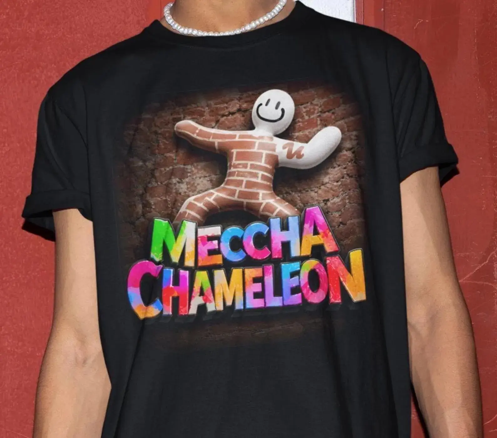 Meccha Chameleon Funny Pun Retro Graphic Tee - Premium Gildan Heavy Cotton Unisex Crewneck T-Shirt - Cool Trendy Y2K Aesthetic Streetwear Meme Gift for Men and Women