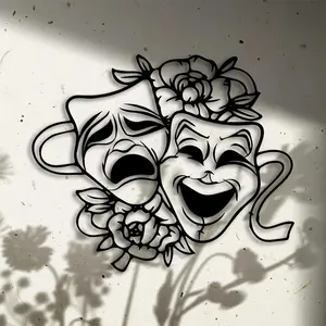 Flower & Theater Mask Wall Art, 1 Count Metal Theater Mask Wall Decor, Wall Hanging Ornament for Home Living Room Bedroom Decor, Poster, Halloween, Modern Home Decor, Art Wall Decoration