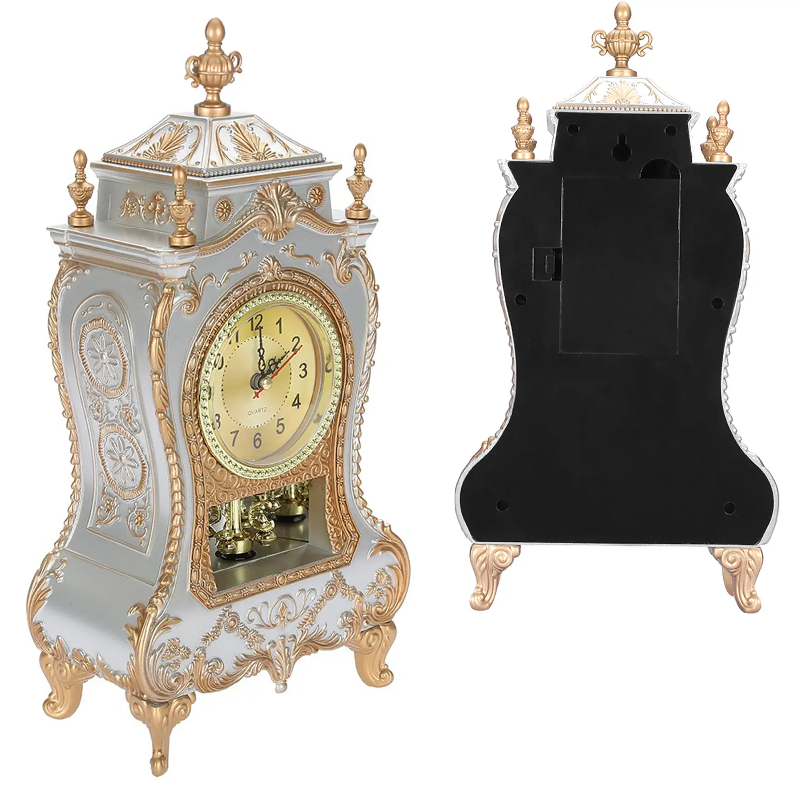 Vintage Style Plastic Table Clock Antique Home Hotel Decorative Desk Alarm Clocks(White)