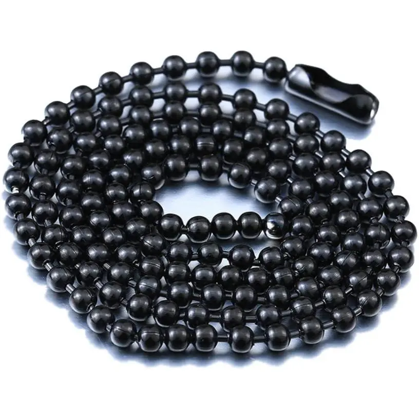 Men's Durable Titanium Stainless Steel Small Bead Ball Link Black Beads Chain Necklace, 18-36 in Smooth Chain
