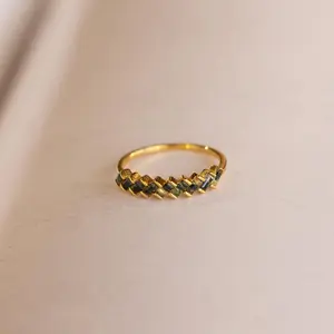 Moss Agate Eternity Ring by Caitlyn Minimalist - Green Baguette Stacking Ring - Dainty Promise Ring - Gemstone Jewelry - Best Friend Gift