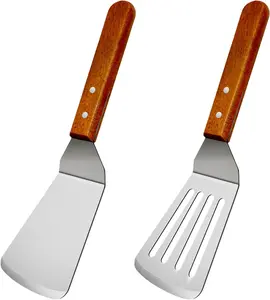 2 count Metal Spatulas Set, Metal Spatula for Cast Iron Skillet, Cooking Utensils Fish Egg Grill Spatula Stainless Steel Slotted Spatula, Wok Flat Top Small Metal Spatula Turner with  Handle