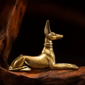 Vintage Brass Egyptian Pharaoh Dog Statue, Solid Metal Decor, Elegant Decorative Art Piece for Home Office Cafe, Ideal Bookshelf Living Room Table Decoration