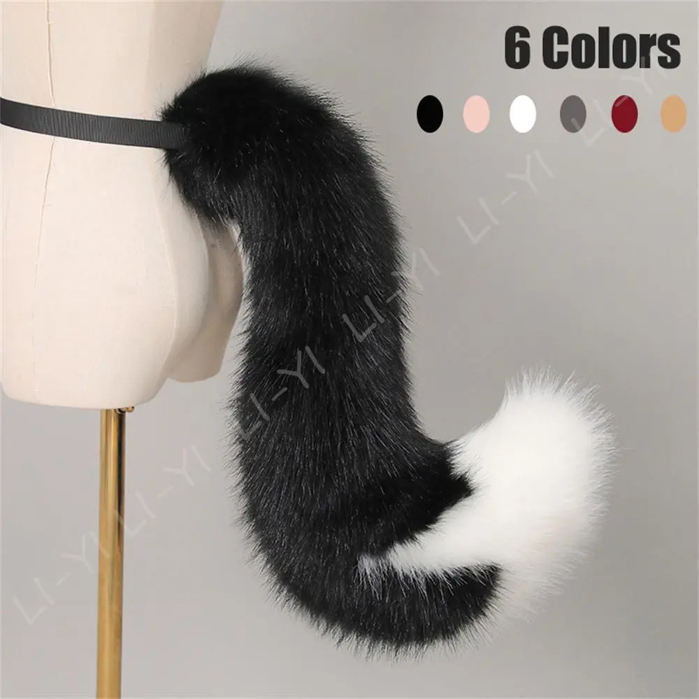 Halloween Kitsune Fox Tail Cosplay - 70cm Fluffy Faux Fur Animal Tail with Belt , Detachable Tail Anime Costume Accessories
