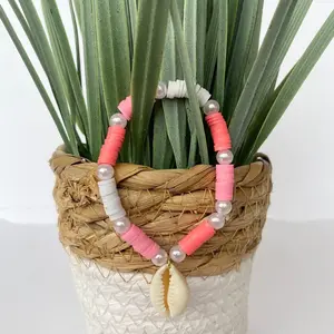 Tropic seashell charm bracelet | Beaded bracelet | pearl beads | clay beads | seashell charm | Heishi Bead Bracelets