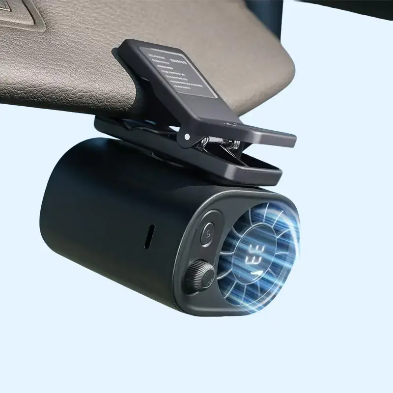 【Summer Survivals】Joytutus Compact Sun Visor Car Fan - Portable Mini USB Cooling Fan with 100-Speed Adjustment, Long Lasting Battery, 360° Rotation, Full-Body Refresh Airflow, Multi-Function Clip-On Design with LED Display Summerwins Usb Powered Fan