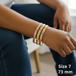 Exquisite 3 Tone Gold Color Brass Bangle Set of 7 Bangles for Big Wrist Size 7 (73mm Diameter )Anti-Tarnish Symbol of Prosperity Luck and Protection Elegant Jewelry Bracelet Gold Bracelets