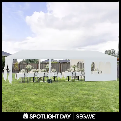 Segawe Rectangular Outdoor Camping Tent - 10x20/10x30 Taped Cover, Shaded Canopy, UV Protection, Sturdy Alloy Steel Frame, Stakes, Polyethylene Top, 47.7lbs Atmosphere Maker for Weddings, Outdoor Sales (50-Person, Assembly Required)