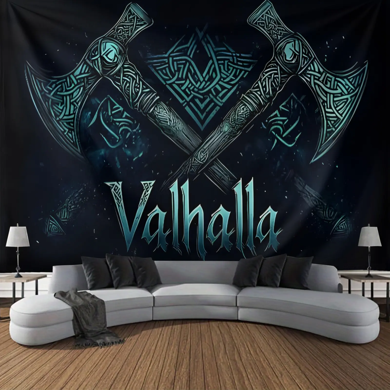 Viking Axe Tapestry Valhalla Backdrop Norse Theme Wall Hanging Photography Background Warrior Decor for Living Room Bedroom Indoor Outdoor Home Decoration
