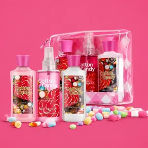 Vital Luxury Cotton Candy Scented Bath-3 Travel Set - 3oz Shower Gel, Body Lotion, Body Mist | Silky Lather, All-Day Freshness, Intense Moisture | Ideal Gift for Mom, Wife, Sister & Girlfriend | TSA-Friendly, Waterproof Pouch Included - Cherry, Clear