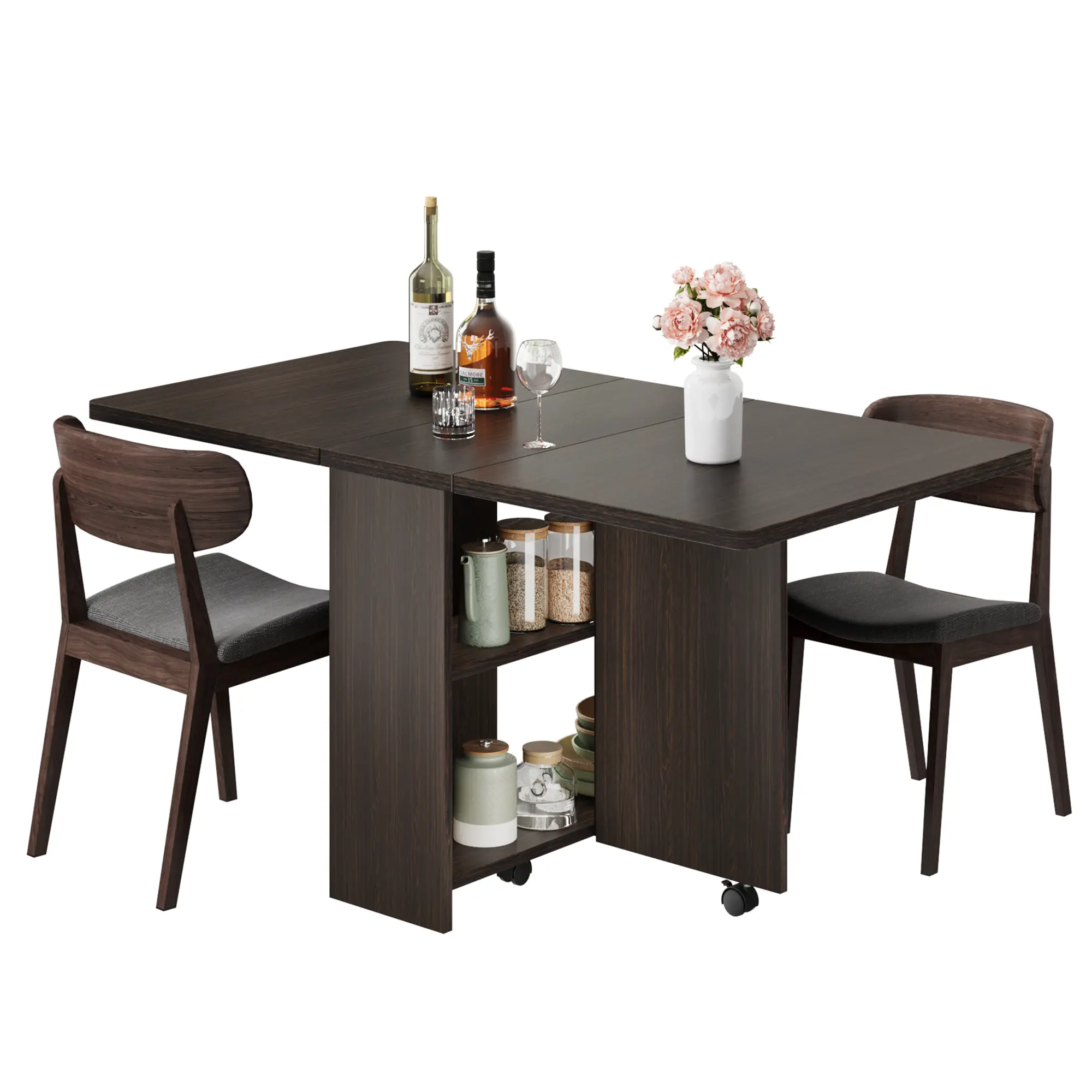 Space Saving Folding Dining Table with 2 Tier Storage-Extendable Drop Leaf Farmhouse Kitchen Dining Room Tables Set for 4, Collapsible Expandable Rectangle (Only Table 50.1" D x 31.4" W x 29.5" H)