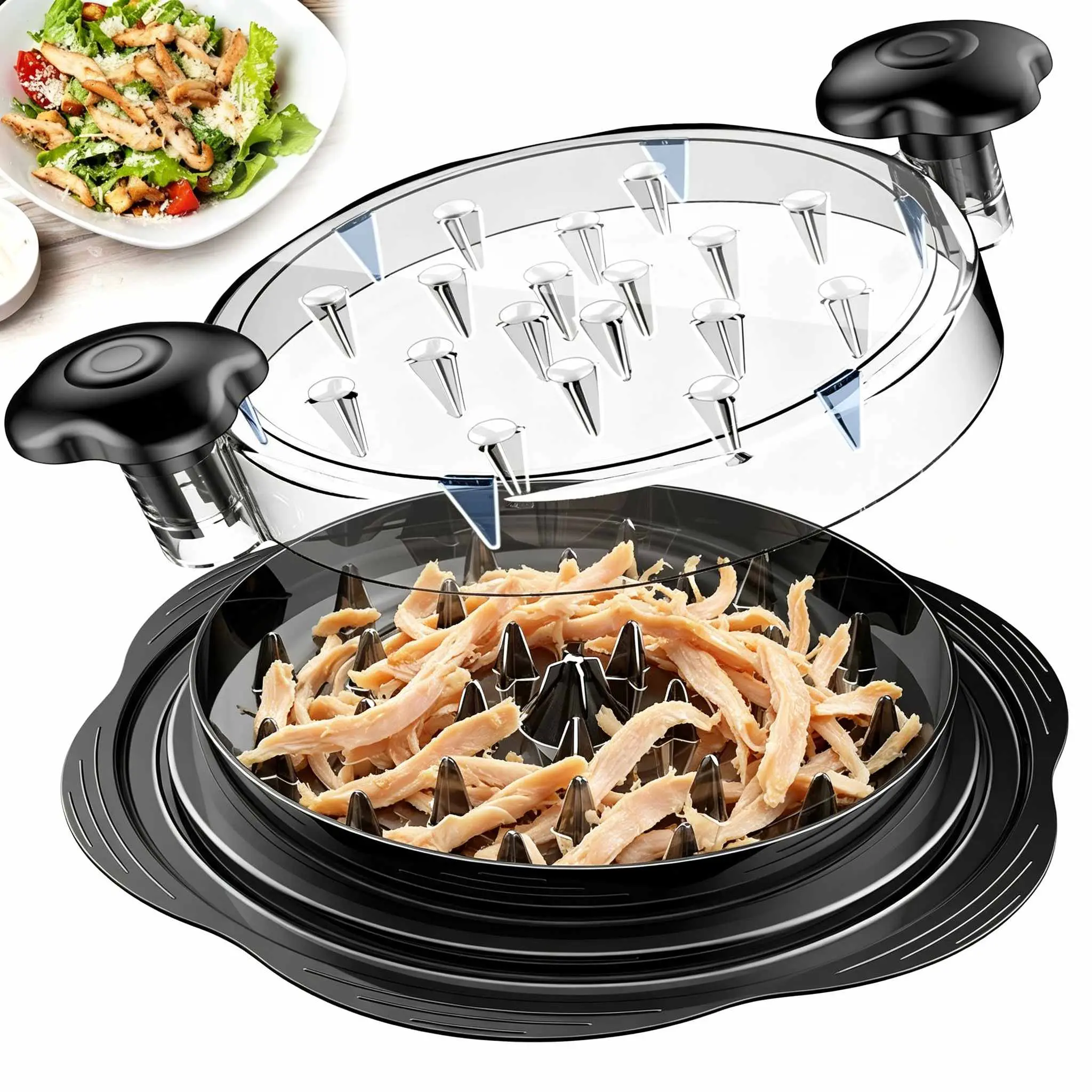 Chicken Shredder Large Capacity Visible Twist Meat Shredder Tool Equipped with Cleaning Brush Anti-Slip Base Ergonomic Grip BPA Free for Shredding Chicken Pork Beef