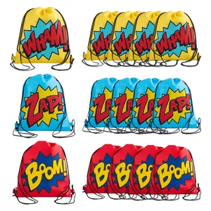 12" x 15" Medium Nonwoven Superhero Drawstring Bags - 12 Pc.