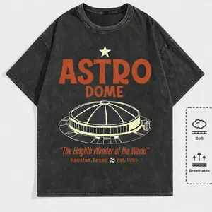 180g[100%cMen's Vintage Houston Astrodome Graphic T-Shirt - 230g Water-Washed Cotton Retro Streetwear Tee with "Eighth Wonder of the World" Print, All-Season Comfort, Machine Washable, Ideal Holiday Gift, Comfortable Clothing| Classic Round Neck good
