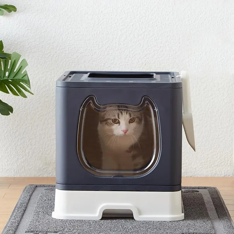 Little Devil Design Cat Litter Box with Litter Drawer Tray & Shovel, Easy Cleaning Drawer Litter Tray, Small Medium Cats Easy Entry & Exit Top Opening