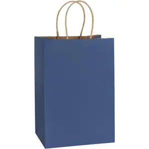 Small  Bags 25 count 5.25x3x8 Navy Blue Paper Bags with Handles,  Paper Sacks for Small Gifts, Birthday, Wedding Party Favor, Retail, Merchandise