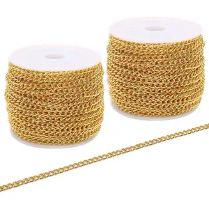 SWTOOL 60 Feets /20 Yards Metal Gold Link Chains, Iron Bulk Curb Chain for DIY Craft Jewelry Chain Making, 2 Rolls x 10 Yards (Gold)