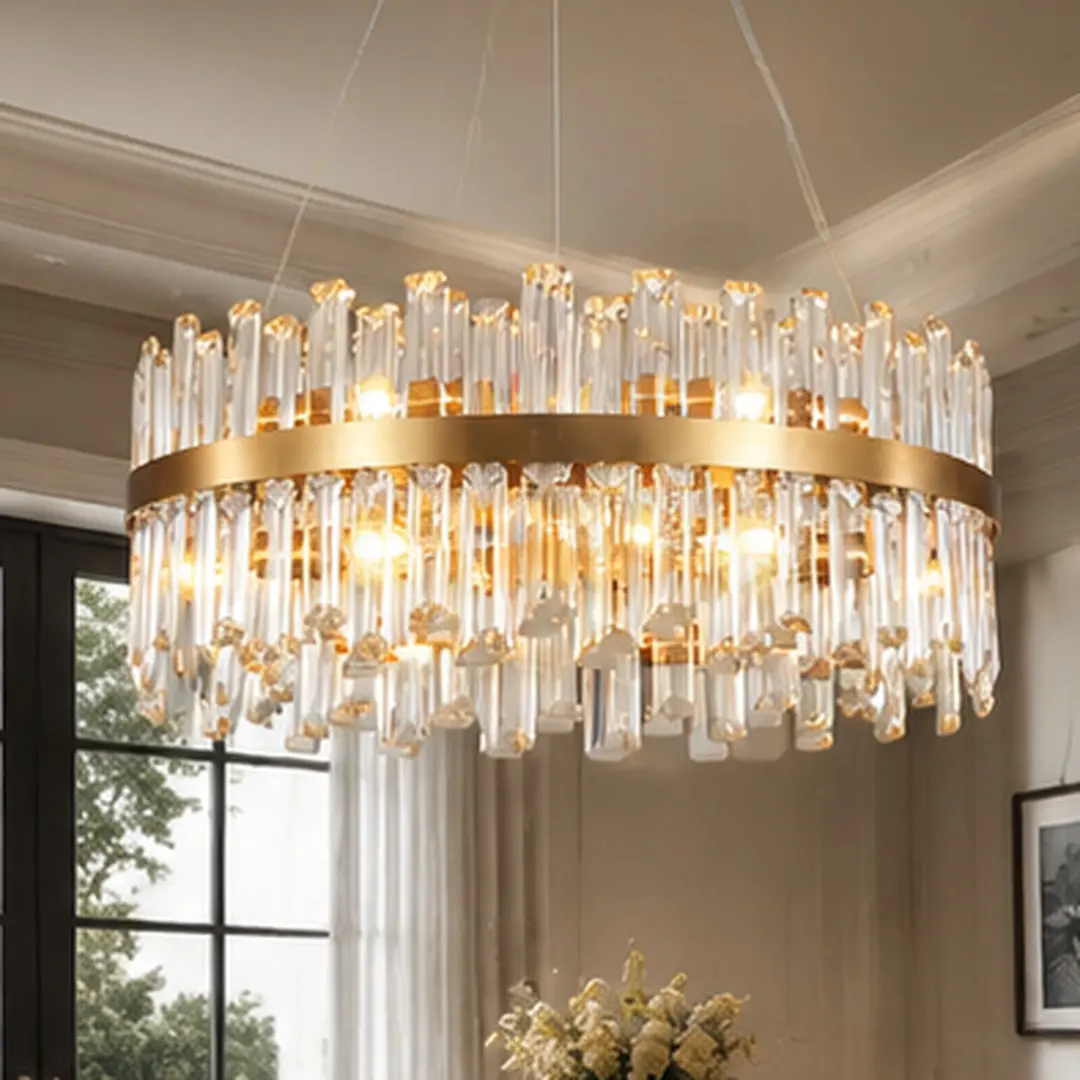 23.6-Inch Modern Crystal Chandelier Gold Iron K9 Crystal LED Flush Mount Ceiling Light Fixture with Remote App Control 3-Color Temperature Dimmable for Living Room Bedroom Dining Room Kitchen Hallway Home Decor, Gold Color Options