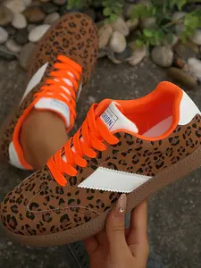 Women's All-Season Leopard Print Comfortable Casual Flat Shoes, Sports Shoes, Round Toe Textile Upper Rubber Sole, Daily Commute Footwear, Sneaker, Fashion Sneakers