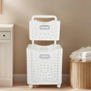 Foldable Laundry Basket, 1 Count Portable Large Capacity Double Layer Laundry Basket with Handle, Household Storage Basket for Bathroom, Bedroom, Living Room, Dormitory