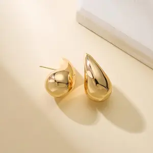 Apsvo Chunky Gold Hoop Earrings for Women, Dupes Earrings Lightweight Waterdrop Hollow Open Hoops, Hypoallergenic Gold Plated Earrings Fashion Jewelry for Women Girls