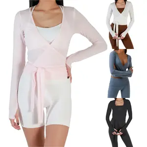 Womens Tops,Women'S Ballet Wrap Tops Solid Stylish V Neck Long Sleeve Workout T-Shirt For Sports