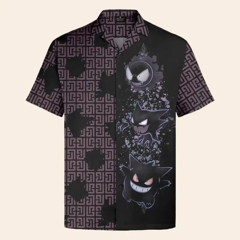 Gengar Haunter Pokemon Hawaiian Shirt Unisex's | Breathable & Comfortable | Menswear Top Prints | Breathable & Comfortable with Vibrant Pokemon Prints-Casual Fit | Short Sleeve