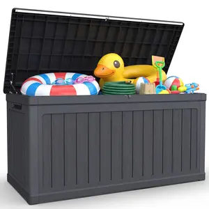 320 Gallon Outdoor Storage Deck Box, Waterproof Resin Deck Boxes with Handle & Lockable for Patio Furniture, Garden & Pool Tools -Swimming Pool, UV Resistant, Black (320)