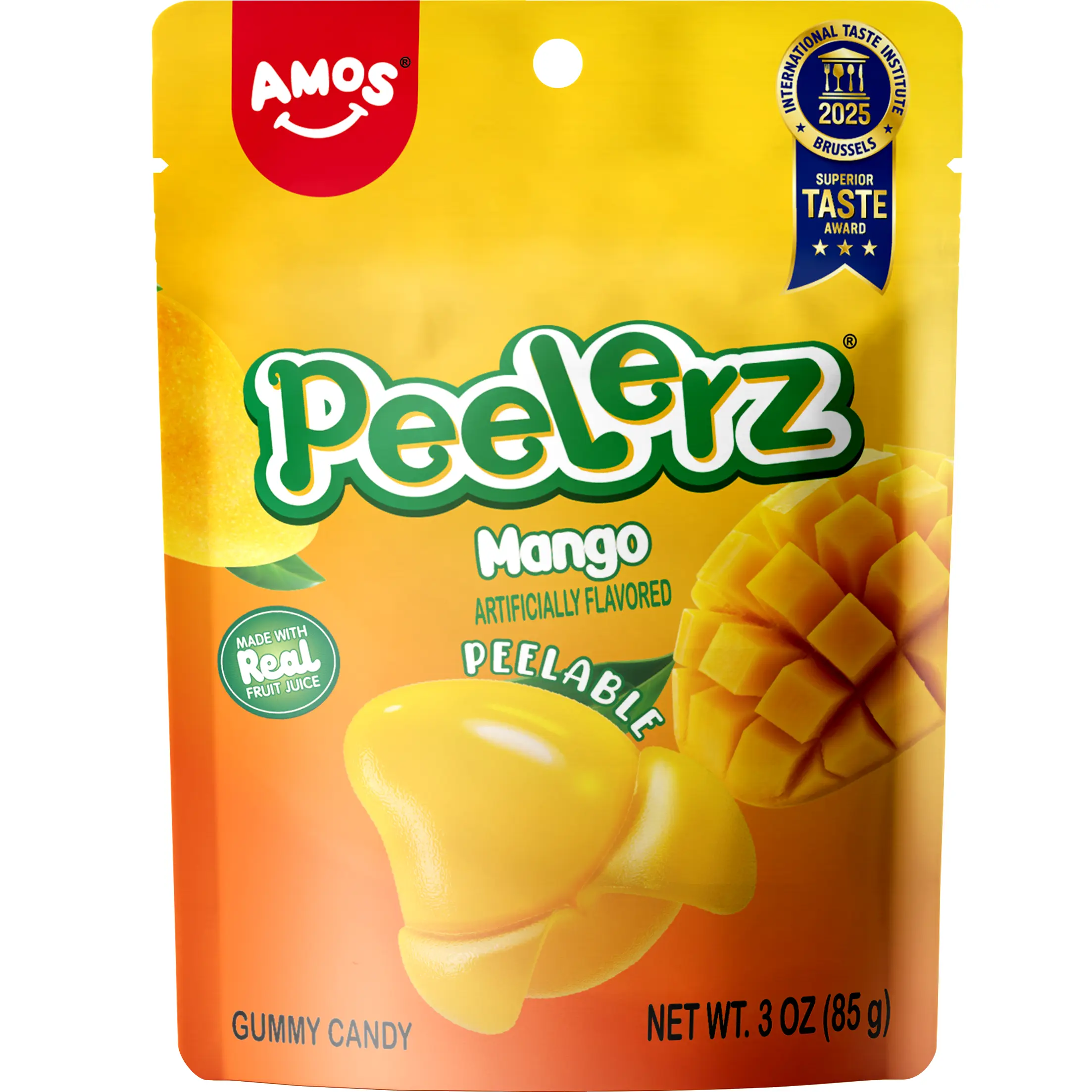 AMOS Peelerz Peelable Mango Lemon Grape Banana Pineapple Gummy Candy,Real Fruit Juice, Fun Peel & Eat Snack for Kids Party Favors & Gifts, 85g/3oz Bag