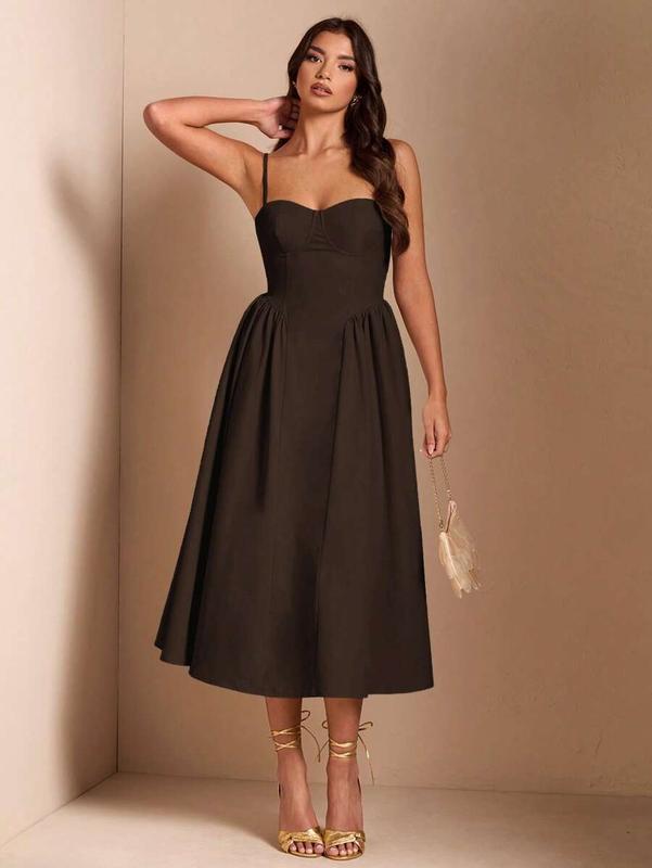 SHEIN BAE Elegant Women Spaghetti Strap Maxi Flare Dress, Suitable For Casual Dating, Outing, Nightclub, Party, Autumn Season,Summer Dresses For Women,Tea Party Dress
