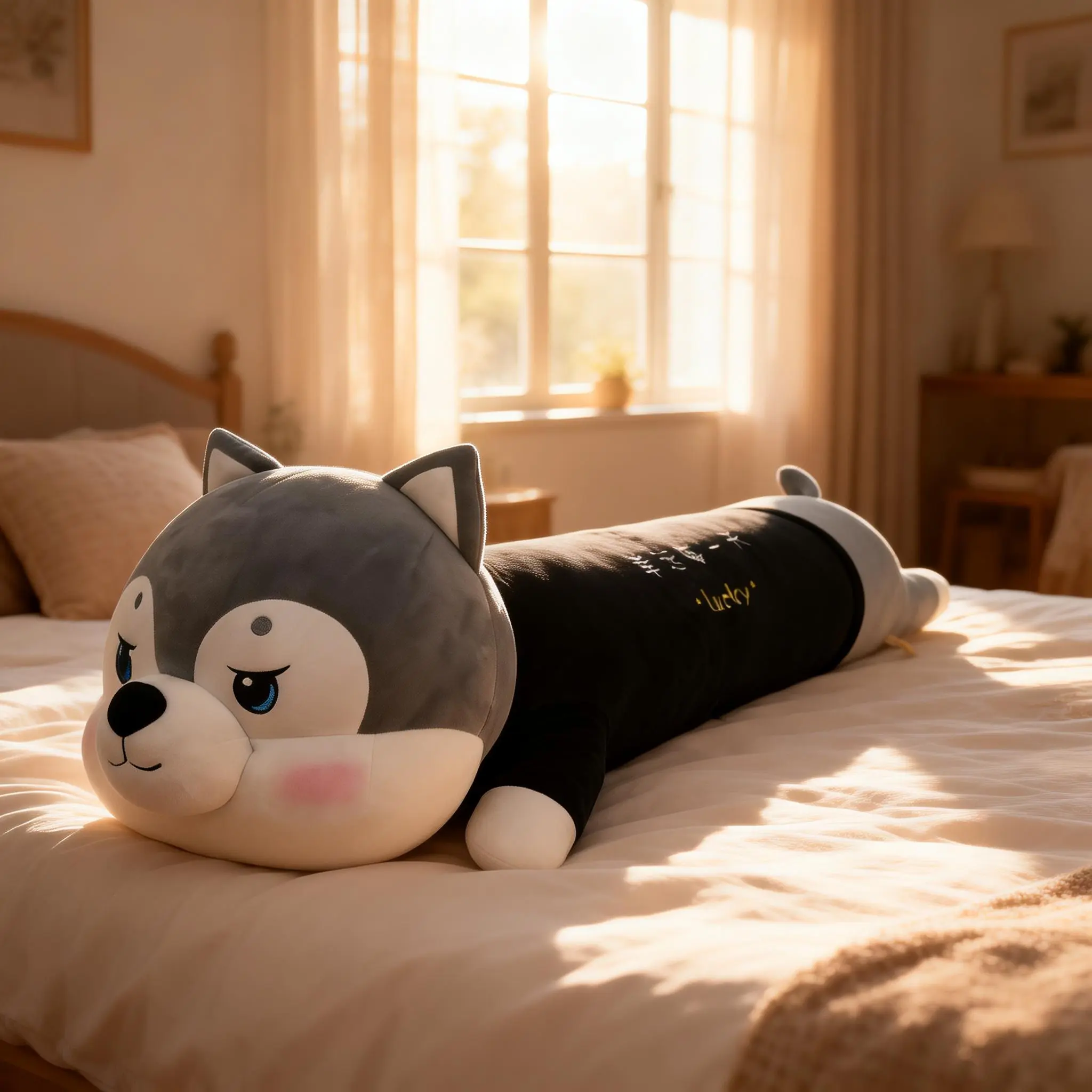 Cute Husky Plush Doll — Ultra Soft, Low-Profile Design; Extra-Long Dog Cuddle Pillow for Bedroom Bed Support; Stuffed Toy Gift