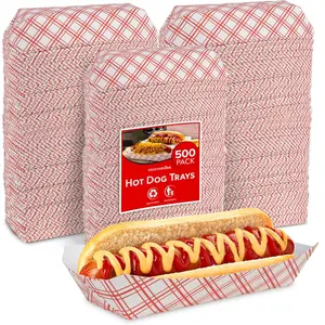7" Checkered Hot Dog Tray - 500ct