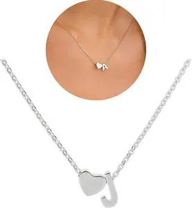 Tiny Gold Heart Initial Necklace Dainty Silver Heart Letter A-Z Necklace Personalized Monogram Name Necklaces Birthday Gifts for Women
