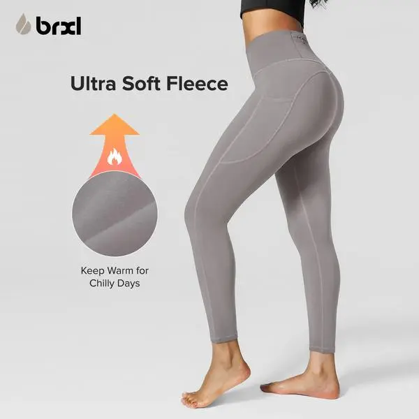 BRXL Women's High Waist Tummy Control Fleece Lined Leggings, Water Resistant Warm Insulated Zip Pocket Gym Shapewear, Sporty Sports Bottoms for Outdoor Fun-Holiday Warmth-TikTokShopBlackFriday-2