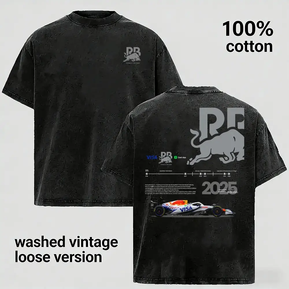 Men's Unisex Vintage Washed High-Detail Open-Wheel Racing Graphic Tee, 100% Cotton Oversized Loose-Fit Streetwear Casual Top, Retro Speed-Culture Motorsport Shirt