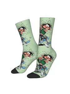 Unisex Funny Belgian Comic Socks, Clumsy Office Worker Print, Retro French Cartoon Gift, Casual Stylish Socks