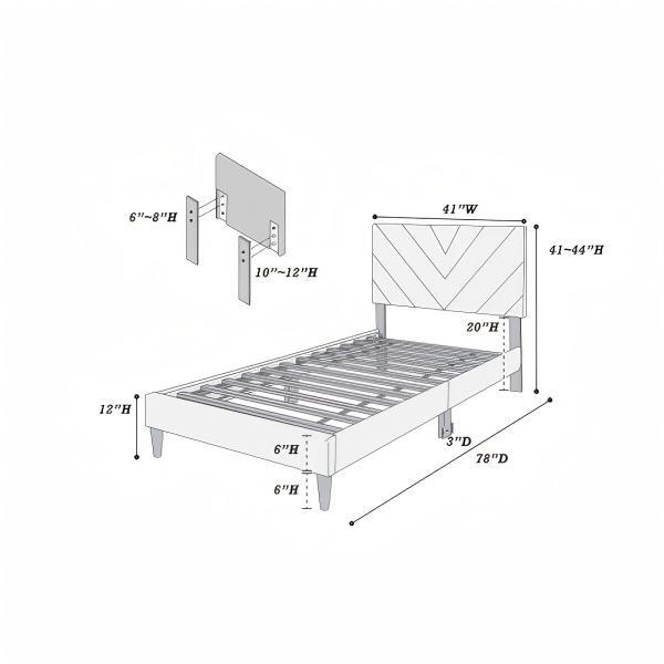 Twin Size Bed Frame with Mattress Included, Upholstered Velvet Platform Bed with V-Stitch Headboard, Wood Slat Support, No Box Spring Needed – Cama Twin con Colchón