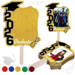 12pcs 2026 Graduation Fan Photo Frame Handheld Props, Party Decor For Graduation Ceremony, Class Portrait Shooting And Commemoration Scene Arrangement