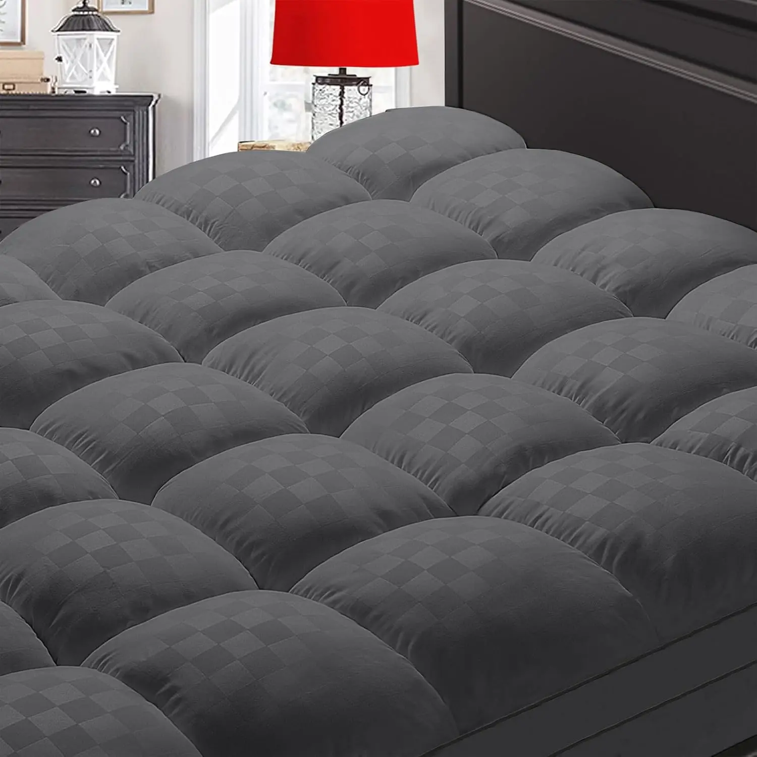 Mattress Topper ,Extra Thick Mattress Pad Cover for  ,Cooling Mattress Protector with 8-21 Inch Deep Pocket,Overfilled Down Alternative Filling,Grey