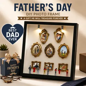 DIY Personalized Light-Up Wood Photo Shadow Box Kit - High Quality Baroque Gold Synthetic Frame, Spotlights, Mini Figures - Graduation Gift, Mother's Day Gift Ideas, Custom Memory Keepsake