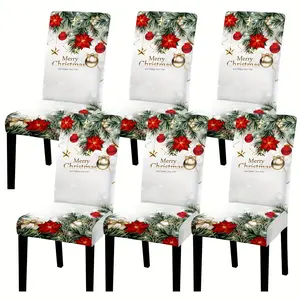 Set of 4/6 Pcs Christmas Holiday Chair Slipcovers Traditional Elastic-Band Fitted Chair Covers Removable and Washable Polyester Spandex Slipcover Set for Dining Kitchen Banquet Home Decor - Machine Washable
