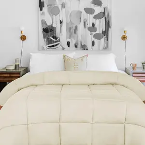 Brushed Microfiber Comforter, Down Alternative Bedding, Reversible, Medium Weight,, Decorative, Duvet Insert, Oversized Blanket, Box, King, Ivory