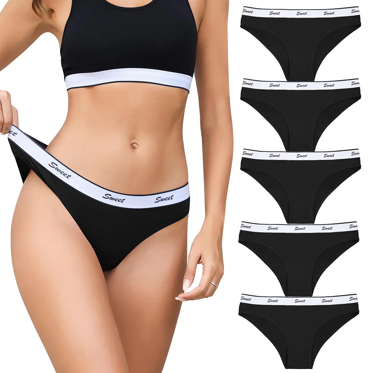 LEVAO Women's Stretchy Cotton Underwear - 5-Pack Low-Rise Bikini Briefs for Workout, Activewear, Athletic Use, Breathable with Sweet Webbing, S-XL (Anniversary Gift Option), Panties, Casual, Comfortable, Sportswear, Day