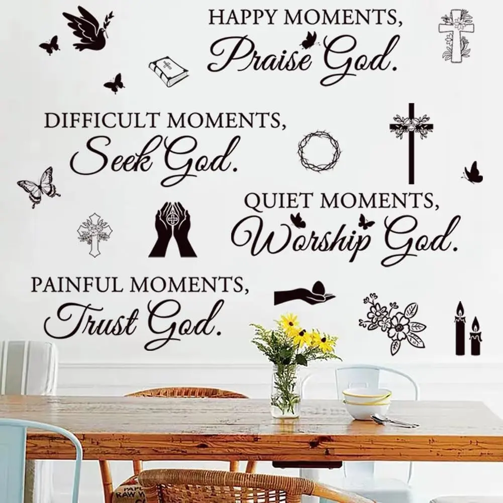 Bible Verse Wall Decals Inspirational Quote Wall Decals Religious Peel and Stick Motivational Decal Positive Saying Wall Sticker for Living Room Bedroom Home Decor.