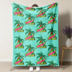 Mtn Dew Baja Blast Pattern Blanket, Coconut Tree element Blanket Soft Warm Throw Blanket, Air-conditioned Room Blanket, Warm Nap Blanket for Home Office Travel Camping